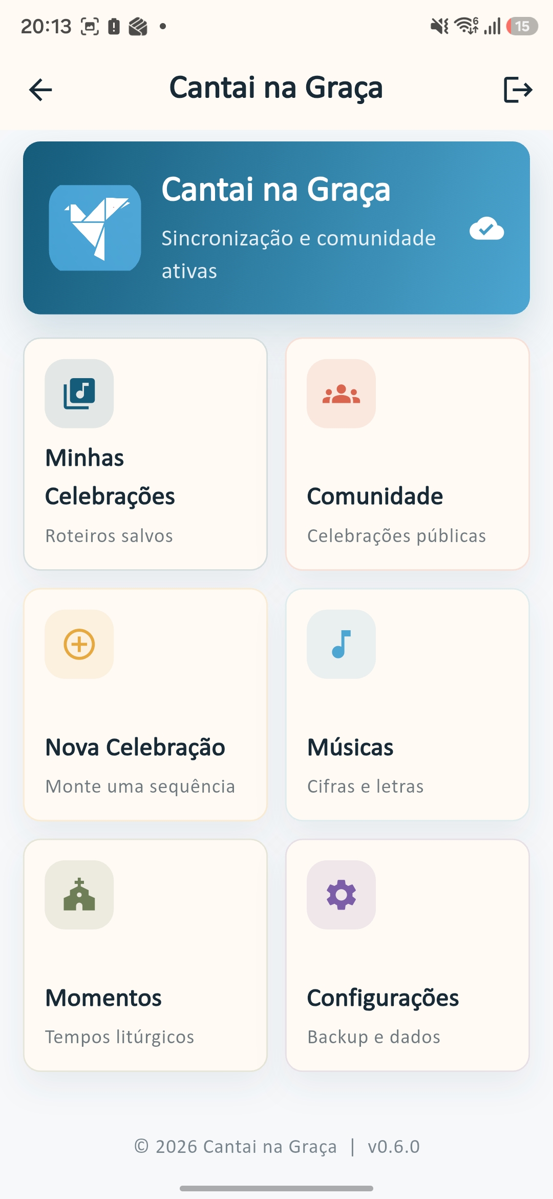 Tela de login do Cantai na Graça